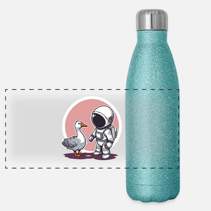 Mignon astronaute et oie dessin animé Design | Espace Gourde isotherme panoramique pailletée 500 ml