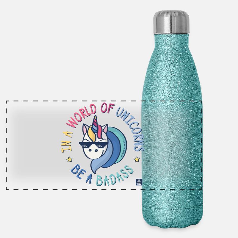 Badass-Einhorn Panorama Glitzer Isolierflasche 500 ml