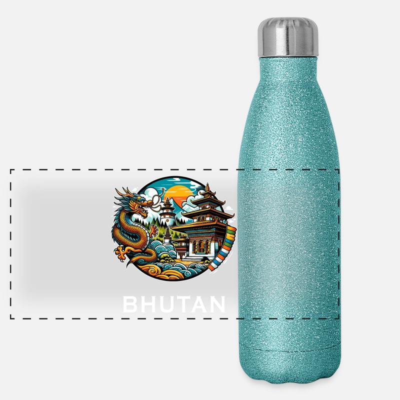 Bhutan dragon Thimphu Himalaya Panoramic Glitter Thermal Bottle 500 ml