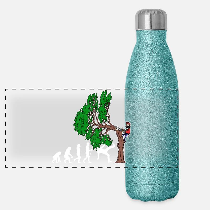 Tree Evolution Woodwork Lumberjack Tree Cutter Panoramic Glitter Thermal Bottle 500 ml