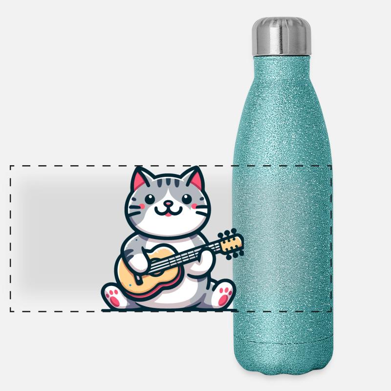 The Guitar-Strumming Cat Panoramic Glitter Thermal Bottle 500 ml
