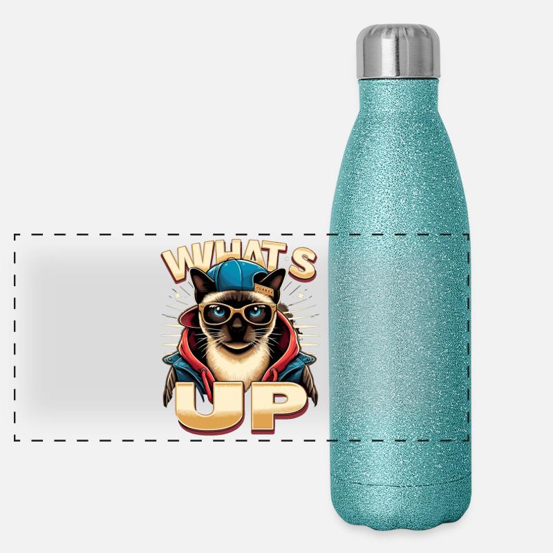 Siamese Cat Whats Up Design Panoramic Glitter Thermal Bottle 500 ml