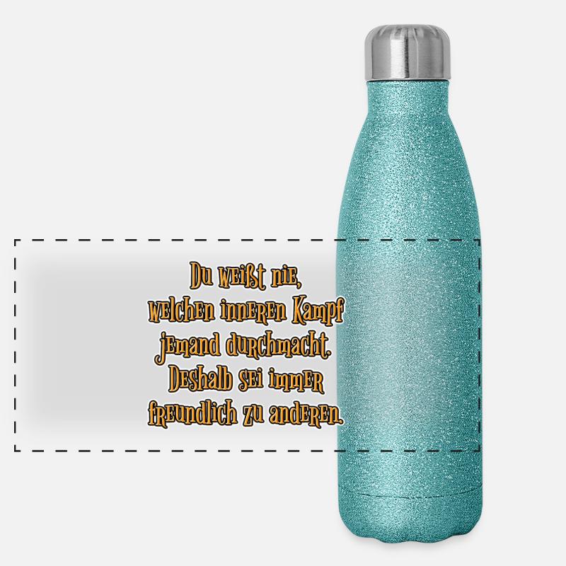 Sei immer freundlich zu anderen - Panorama Glitzer Isolierflasche 500 ml - Blau Glitzer