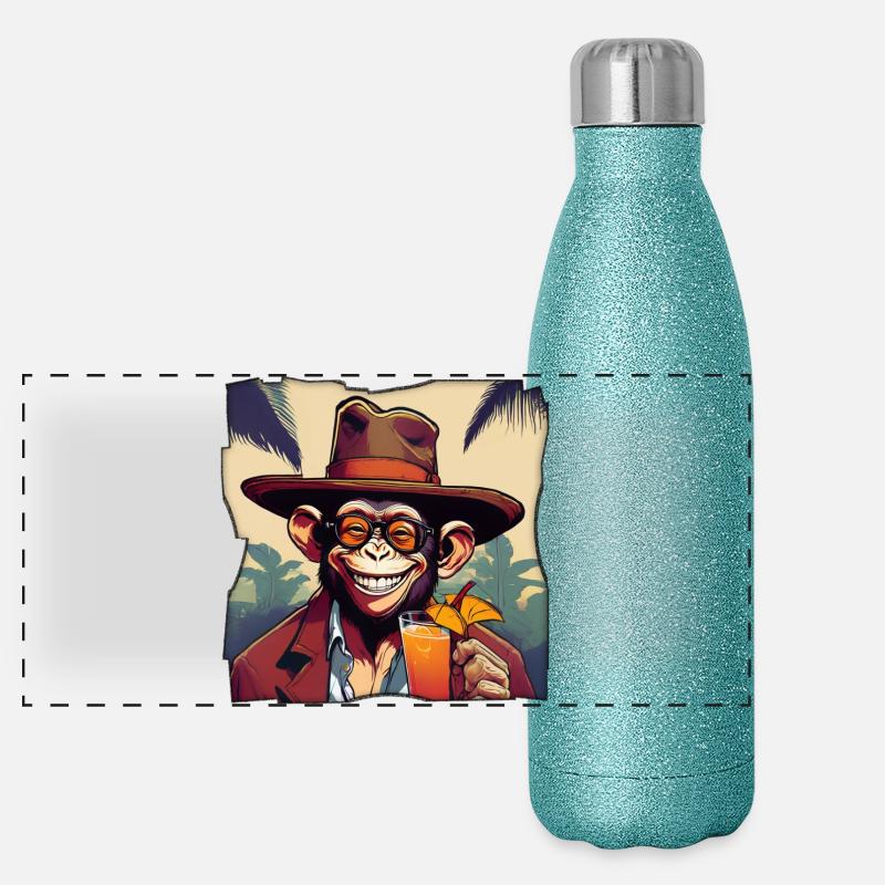 Affe mit Cocktail! Panorama Glitzer Isolierflasche 500 ml