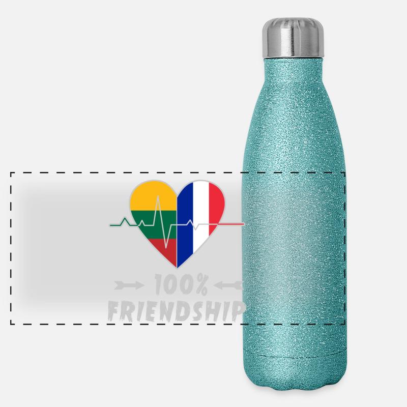Litauen und Frankreich 100% Freundschaft Panorama Glitzer Isolierflasche 500 ml