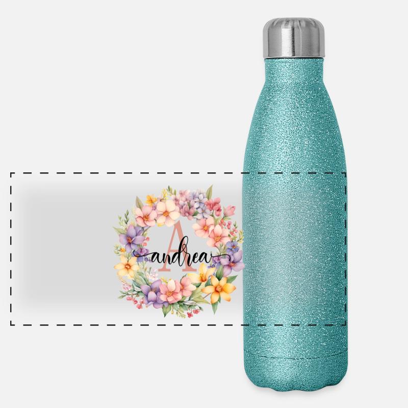 A| Monogramm | Name | Andrea | Watercolor | Bunt Panorama Glitzer Isolierflasche 500 ml