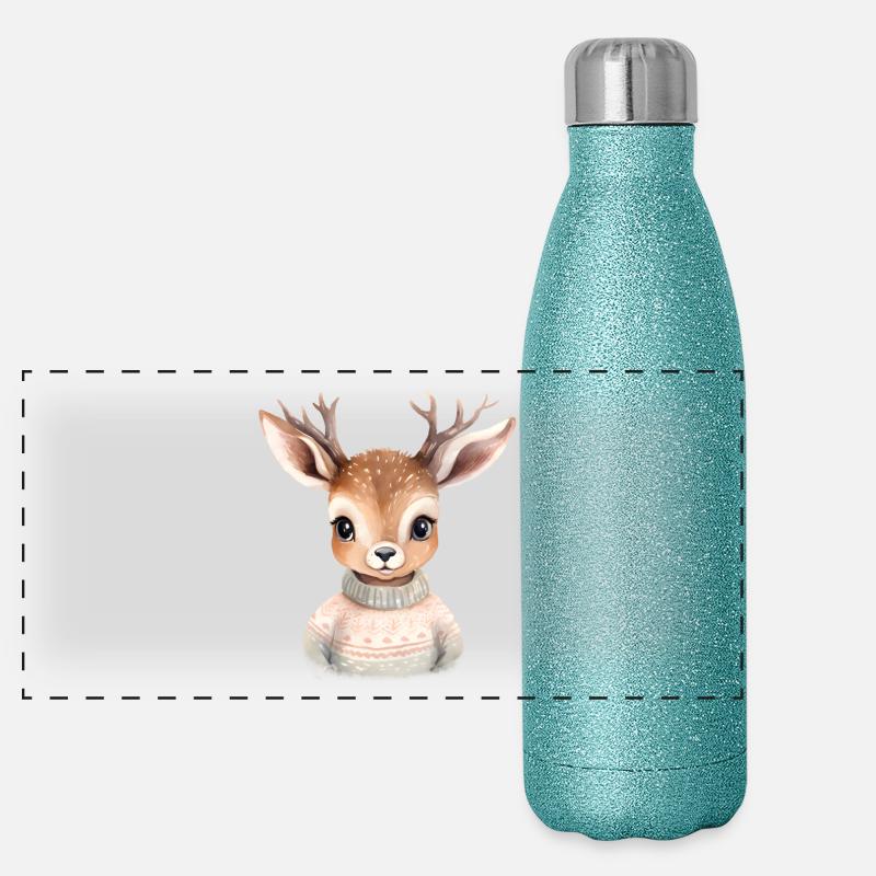 Kuscheliges Reh im Winterpullover Panorama Glitzer Isolierflasche 500 ml