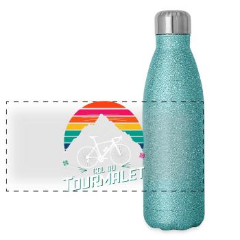 Col du Col du Tourmalet, cycling T- Cycling Design - Gourde isotherme panoramique pailletée 500 ml - paillettes bleues - Devant