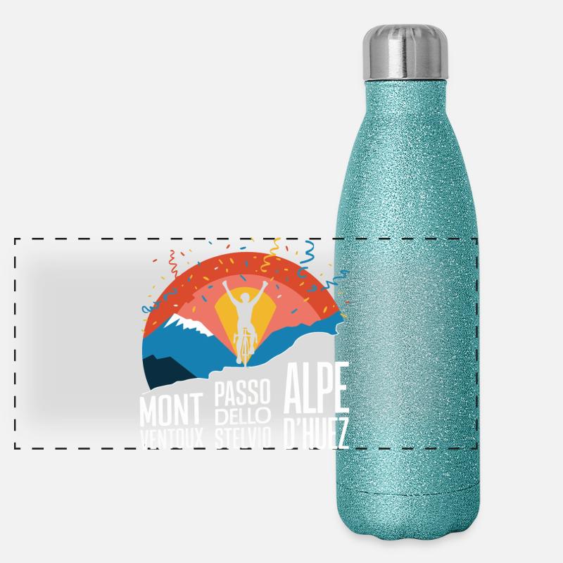 Montagnes cyclables Stelvio Ventoux Alpe d’Huez KOM Gourde isotherme panoramique pailletée 500 ml