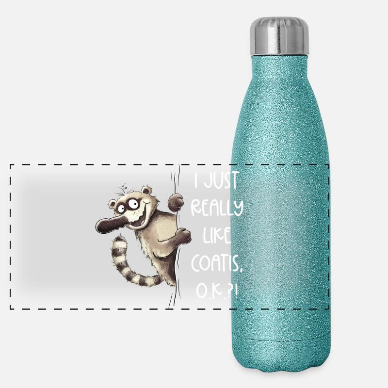 Lustiger Nasenbär I Just Really Like Coatis Spruch Panoramic Glitter Thermal Bottle 500 ml