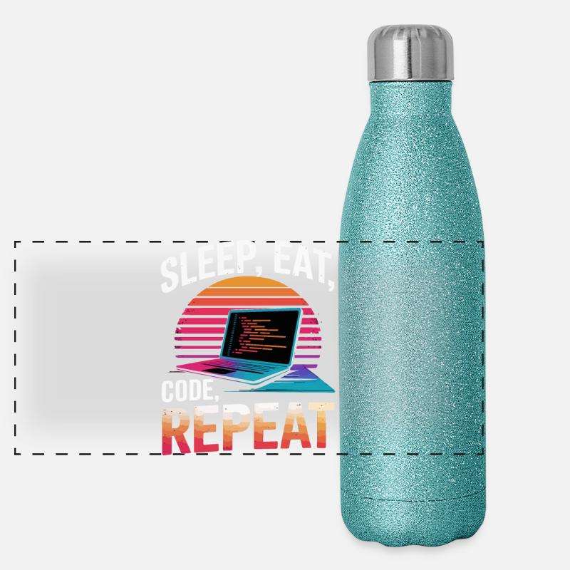 Sleep Eat Code Repeat Gift Programmer Developer Panoramic Glitter Thermal Bottle 500 ml