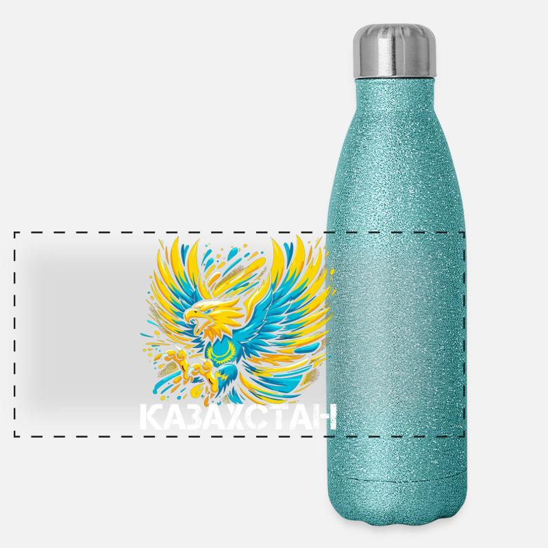 Kazakhstan Eagle Flag Flag Cyrillic Gift Panoramic Glitter Thermal Bottle 500 ml