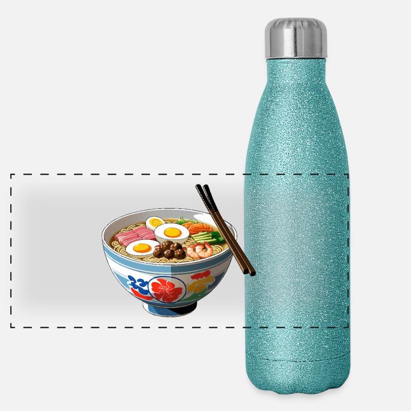 Ramen Bowl Illustration mit Ei Garnelen - Panorama Glitzer Isolierflasche 500 ml - Blau Glitzer
