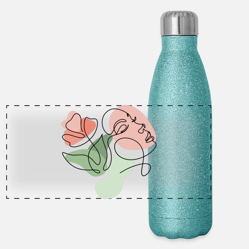 Conception minimaliste de lignes florales Gourde isotherme panoramique pailletée 500 ml
