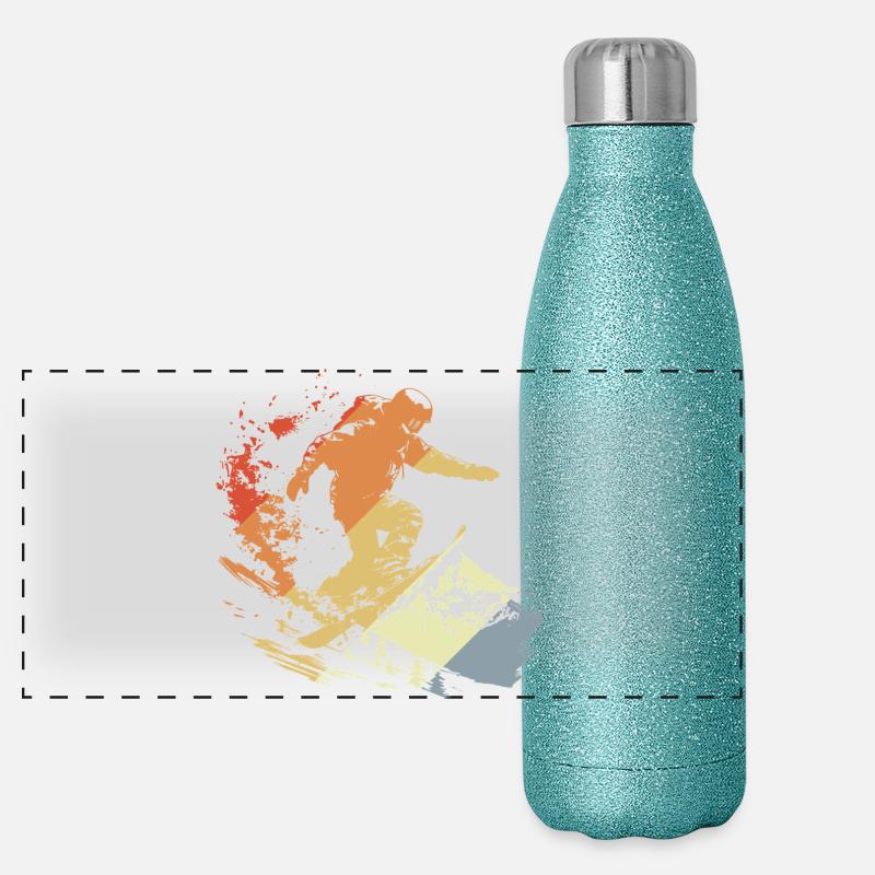 Snowboarder Grafik Vintage Panorama Glitzer Isolierflasche 500 ml