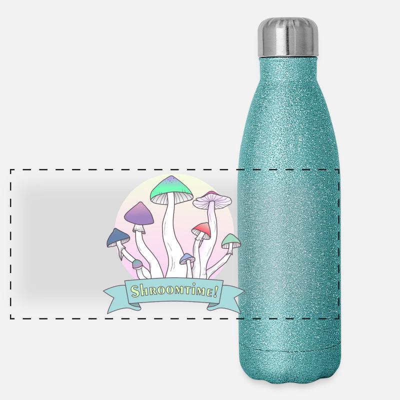 Shroomtime! Psilocybe Cubensis colored design Panoramic Glitter Thermal Bottle 500 ml