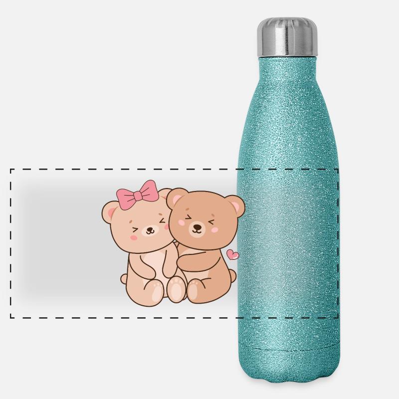 Hugging Baby Teddy Bears Panoramic Glitter Thermal Bottle 500 ml