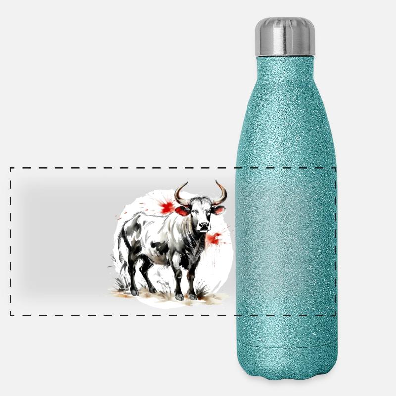 Chinesisches Sternzeichen Büffel Panorama Glitzer Isolierflasche 500 ml