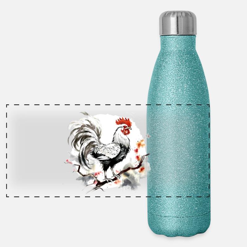 Chinesisches Sternzeichen Hahn Panorama Glitzer Isolierflasche 500 ml