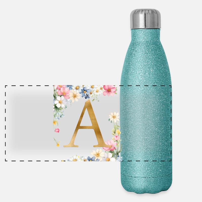 A Monogramm, Floral, personalisierbar Panorama Glitzer Isolierflasche 500 ml