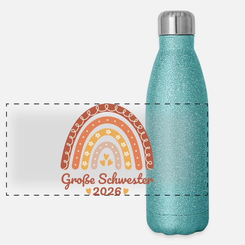 Große Schwester 2026 Regenbogen Panorama Glitzer Isolierflasche 500 ml
