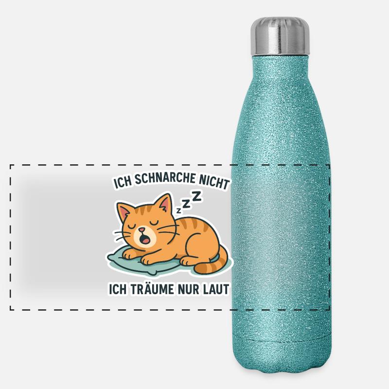 Schnarchende Katze — Lustiges Schlaf-Motiv Panorama Glitzer Isolierflasche 500 ml
