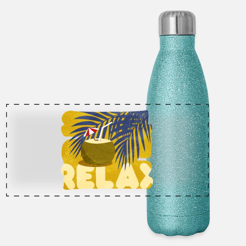 Ambiance relax estivale comique coktail Gourde isotherme panoramique pailletée 500 ml