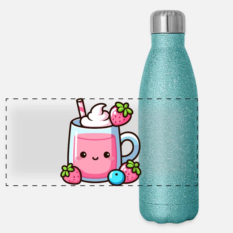 Kawaii Erdbeermilch Becher Design Panorama Glitzer Isolierflasche 500 ml