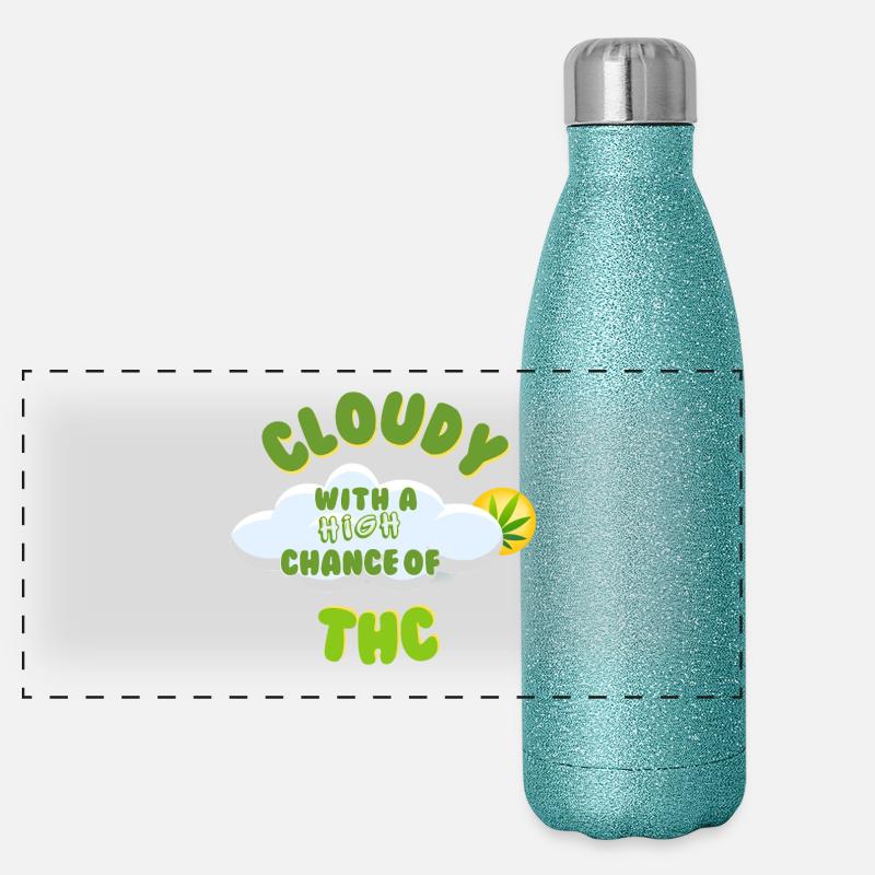 Cloudy THC Celebration Design Panoramic Glitter Thermal Bottle 500 ml