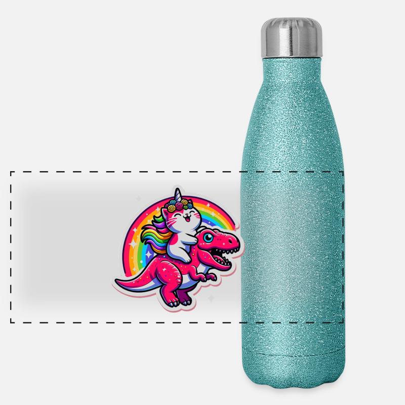 Buntes Einhorn T-Rex Fusion Illustration Panorama Glitzer Isolierflasche 500 ml