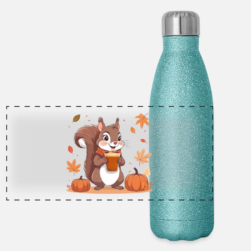 Süßes Eichhörnchen mit Pumpkin spice Latte Herbst  Panorama Glitzer Isolierflasche 500 ml