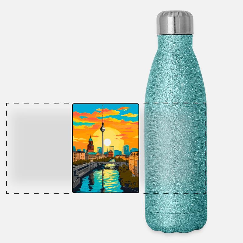 Berlin coucher de soleil Skyline Illustration Affiche de voyage Gourde isotherme panoramique pailletée 500 ml