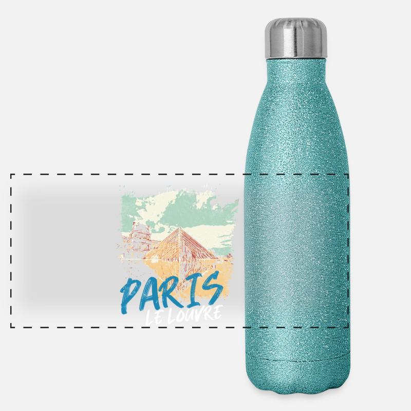Louvre Pyramid and Paris Monuments Panoramic Glitter Thermal Bottle 500 ml