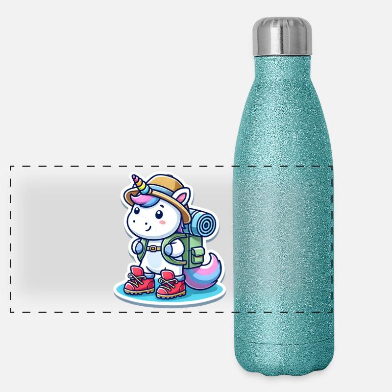 Adventure unicorn with backpack & hiking boots Panoramic Glitter Thermal Bottle 500 ml