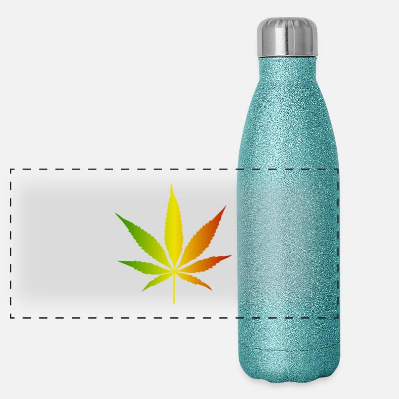 Rasta Gradient Cannabis Leaf Panoramic Glitter Thermal Bottle 500 ml