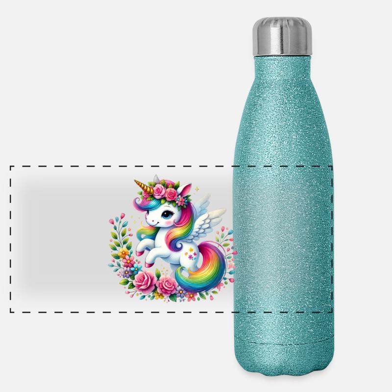 Regenbogen Fleur Einhorn Panorama Glitzer Isolierflasche 500 ml