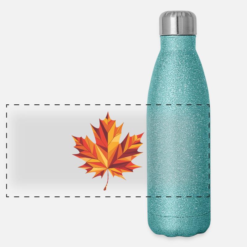Herbstblatt - Cooles Low-Poly-Logo Panorama Glitzer Isolierflasche 500 ml