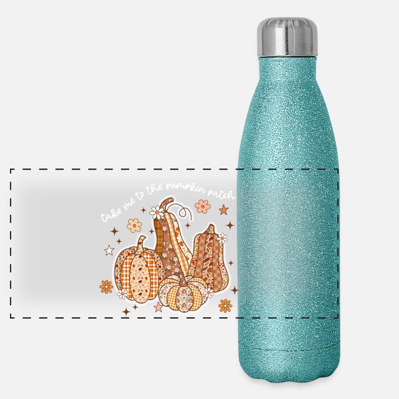 Patchwork Pumpkins Autumn Motif Panoramic Glitter Thermal Bottle 500 ml