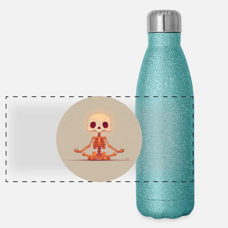 Skelett Meditationspose in Orange Panorama Glitzer Isolierflasche 500 ml