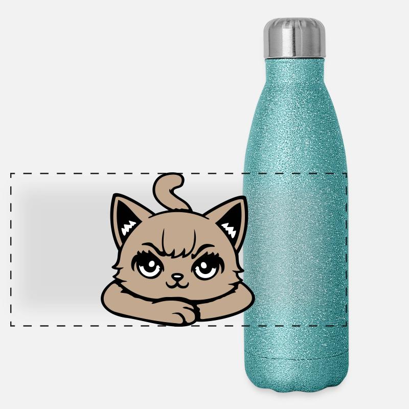 Katze Grimmig Böse Blick Verschränkte Pfoten Frech Panorama Glitzer Isolierflasche 500 ml