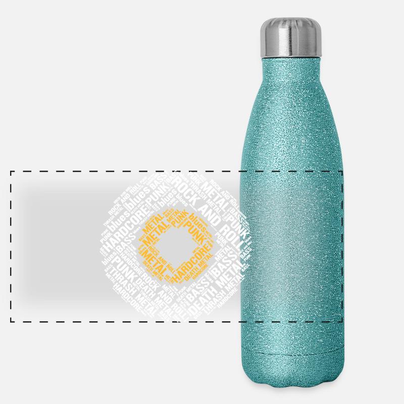 Disque vinyle typographique avec des styles de musique hardcore Gourde isotherme panoramique pailletée 500 ml