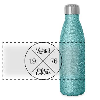 Limited edition 1976 - 50. Geburtstag Geschenk - Panorama Glitzer Isolierflasche 500 ml - Blau Glitzer - Vorne