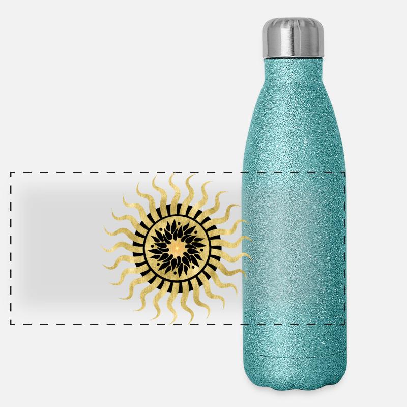 Goldene Sonne Blumen Mandala Panorama Glitzer Isolierflasche 500 ml