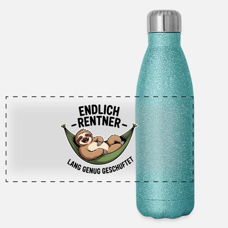 Endlich Rentner – Ruhestand, Spruch, Geschenkidee Panorama Glitzer Isolierflasche 500 ml