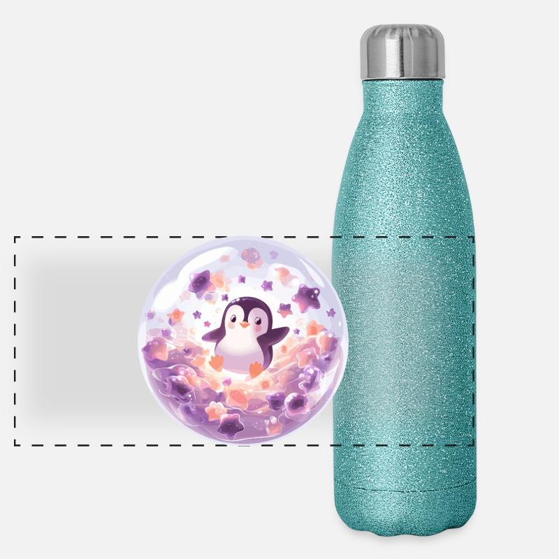 Pingouin dans la boule de bulle Gourde isotherme panoramique pailletée 500 ml