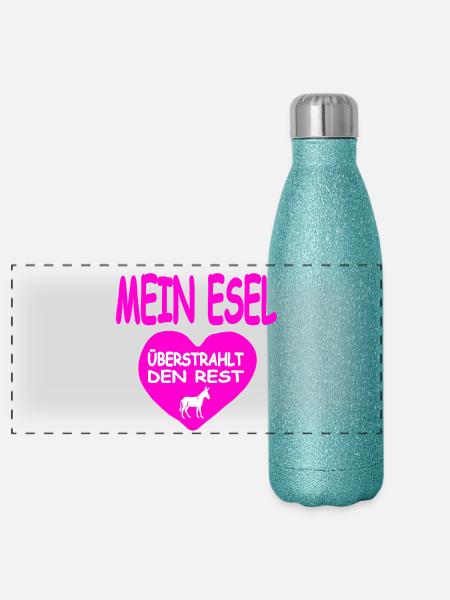 Esel - Panorama Glitzer Isolierflasche 500 ml - Blau Glitzer