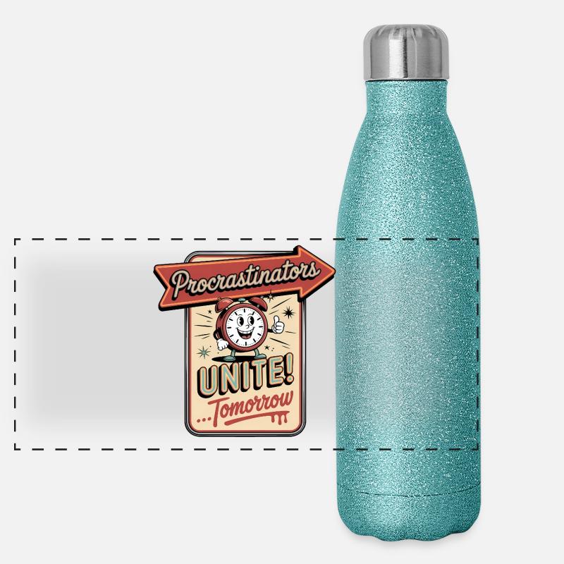 Procrastinators Unite ...Tomorrow - Funny Procrast Panoramic Glitter Thermal Bottle 500 ml