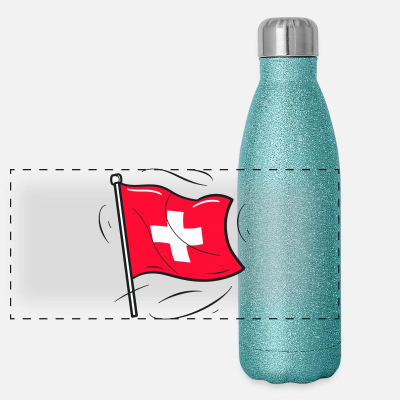 Swiss Flag Patriot Design Panoramic Glitter Thermal Bottle 500 ml