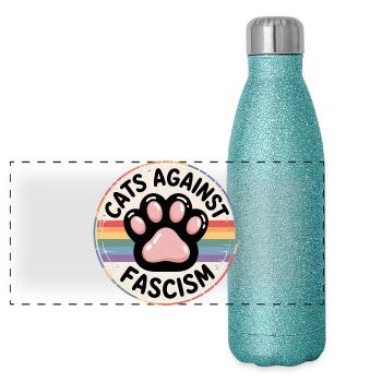 Chats contre le racisme - Produits dérivés antifascistes - Gourde isotherme panoramique pailletée 500 ml - paillettes bleues - Devant