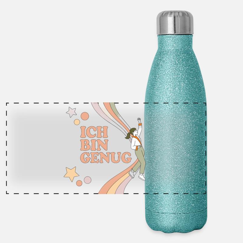 Ich bin Genug – Pastell Regenbogen Held Panorama Glitzer Isolierflasche 500 ml